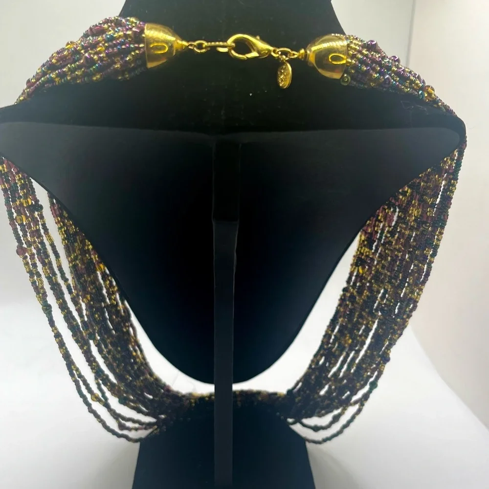 Joan Rivers Multi Strand Iridescent Seed Bead Necklace w Complimentary Earrings - Picture 8 of 13